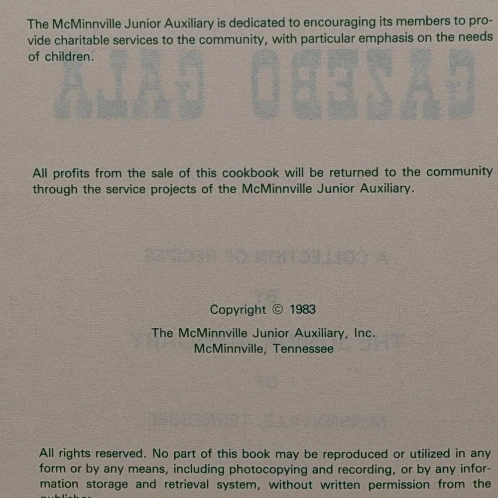 Vintage 1983 McMinnville TN Gazebo Gala Community Cookbook Junior Auxiliary